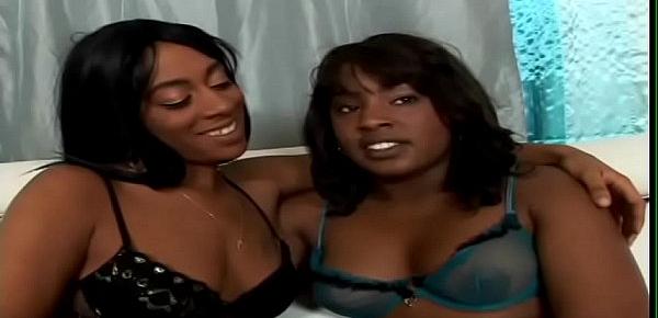  Couple of ebony gusset nuzzlers Ms Juicy and Leilani are always ready to enjoy drilling their twats with dildos